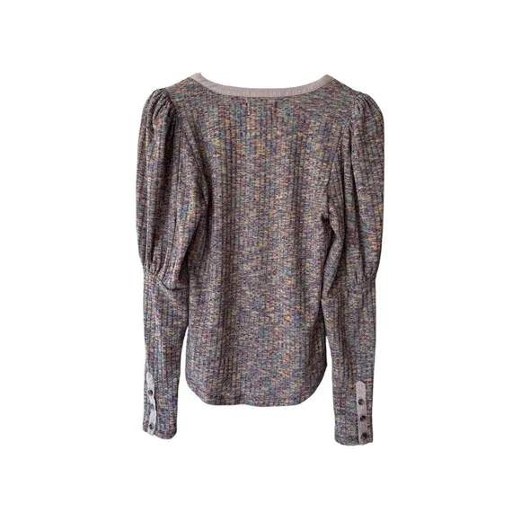 Anthropologie Top Women's Size Small Puff Sleeve Knit Henley‎ Top Space Dyed - Picture 5 of 8